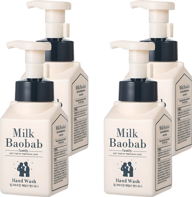 밀크바오밥 패밀리 거품형 핸드워시, 상큼한 오렌지껍질향, 300ml, 4개