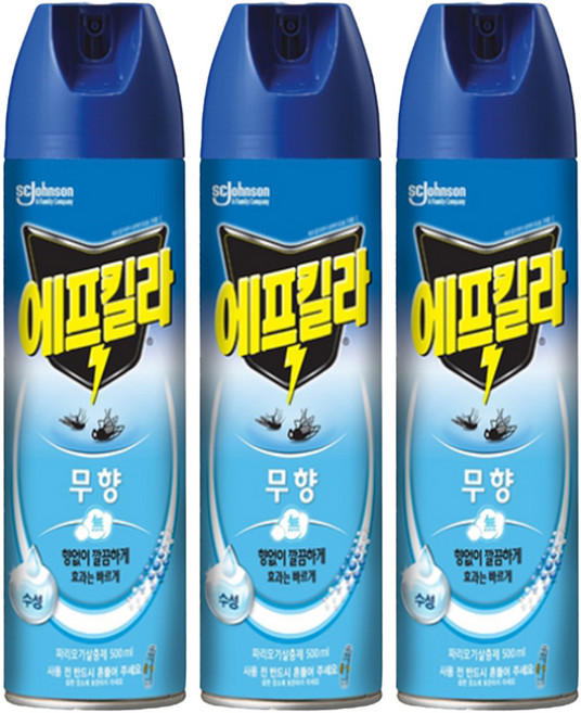 에프킬라 수성 에어로졸 모기 살충제 무향, 500ml, 3개