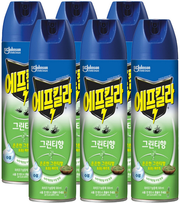 에프킬라 큐 수성에어로졸 에어로졸 그린티향, 500ml, 6개