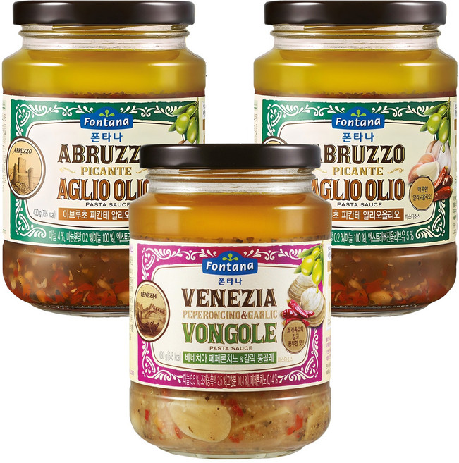 폰타나 파스타소스 아브루초 피칸테 알리오올리오 2p + 베네치아 페페론치노&갈릭 봉골레, 1세트, 430g