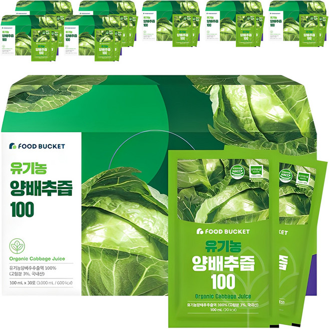 푸드버킷 국내산 유기농 양배추즙 100, 3L, 8개