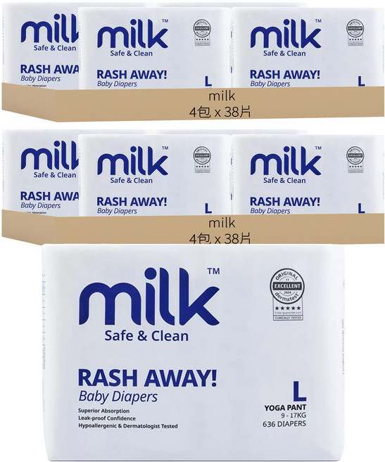milk 鎖水芯牛奶尿布 褲型 9~17kg, 288片, L