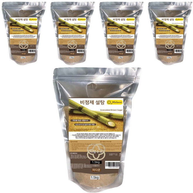 미다온 비정제 설탕, 1.5kg, 5개