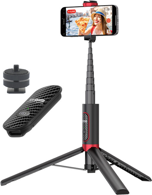 셀루미 Type C 충전 더블 퀵 스위칭 스마트폰 셀카 삼각대 145cm, SEL-ML145E(블랙 + 레드), 1개