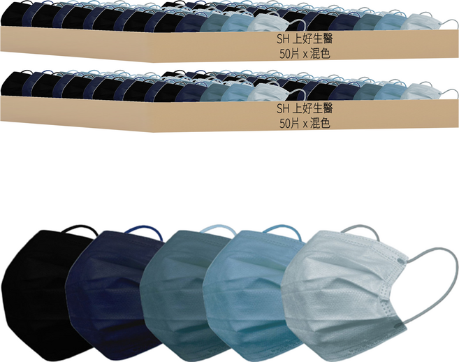 SH 上好生醫 醫療防護口罩 未滅菌 成人(17.5 x 9.5cm), 晨霧瀰漫, 50片, 2盒