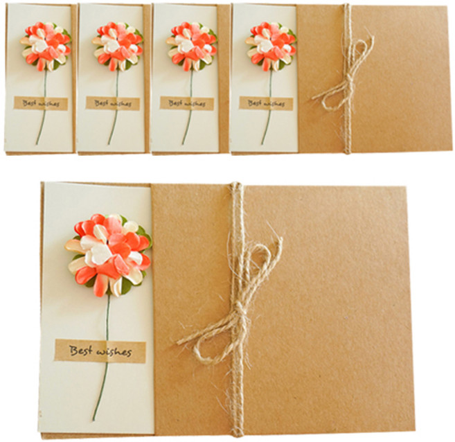 Donna&deco Chloe信紙 + 牛皮紙信封 + 紙花裝飾組, 5套, 橘色