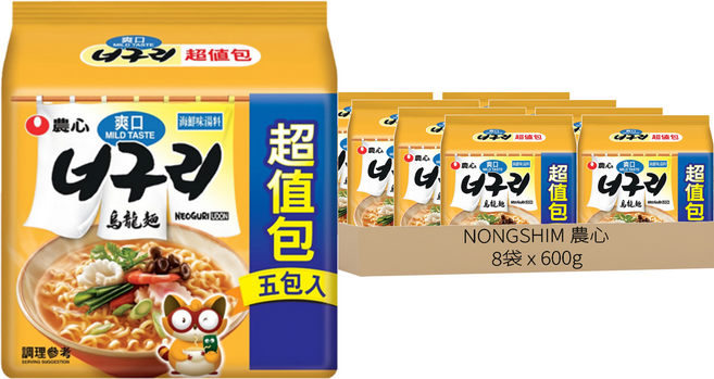NONGSHIM 農心 爽口海鮮味烏龍麵, 600g, 8袋