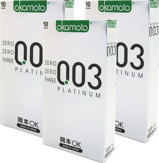 오카모토 0.03 플레티늄 초박형 콘돔, 10개입, 3개