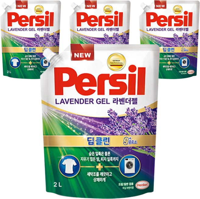 퍼실 딥클린 라벤더젤 9중효소 겸용 액상세제 리필, 2L, 4개