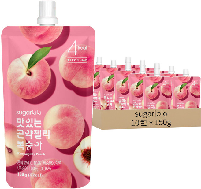 sugarlolo 蒟蒻果凍飲 水蜜桃風味, 150g, 10包
