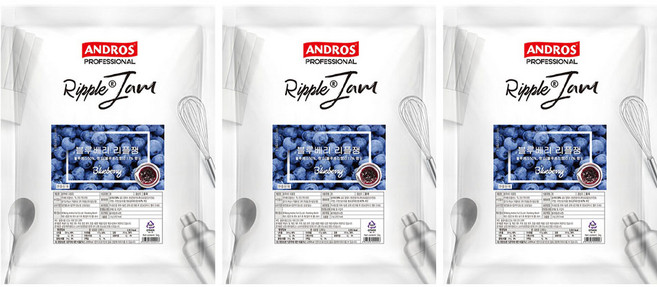 안드로스 블루베리 리플잼, 1kg, 3개