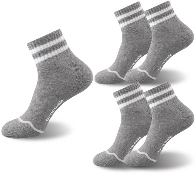 크로커다일 남성용 중목 스포츠 테니스 쿠션 양말 CD308, 그레이, 5개