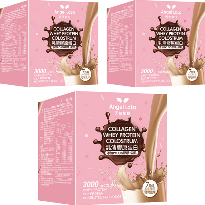 Angel LaLa 天使娜拉 日本PO.OG膠原初乳乳清蛋白 無糖可可 Set 7包, 210g, 3盒