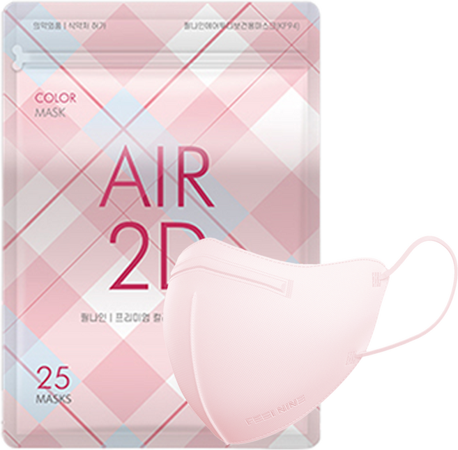 필나인 에어 2D 새부리형 KF94 보건용 컬러 마스크 대형 KF94, 25개입, 1개, 코랄핑크