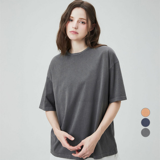 ELLEPARIS 여성용 통기성 오버핏 가먼트워싱 반팔 티셔츠