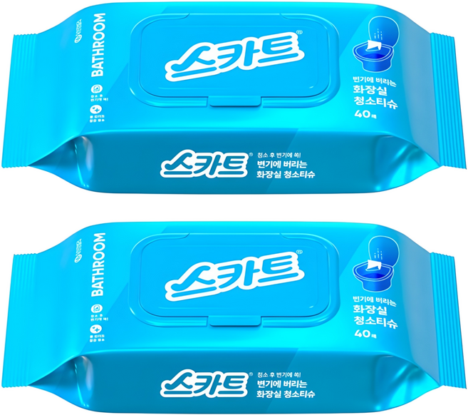 스카트 변기에 버리는 화장실 청소티슈 40매, 2개