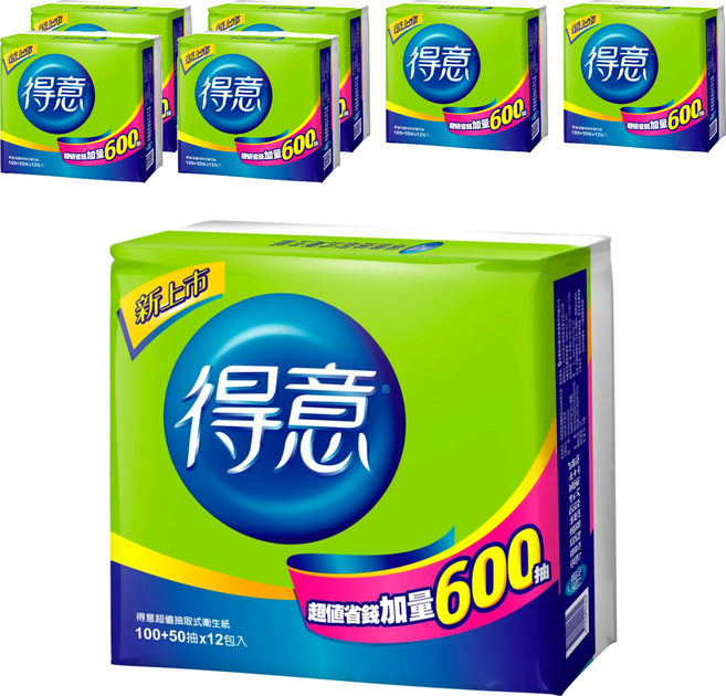 得意 超值抽取式衛生紙 150張, 12包, 7袋