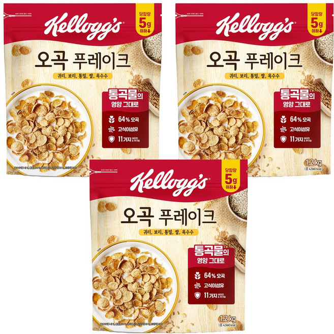 켈로그 오곡 푸레이크 시리얼, 1.2kg, 3개