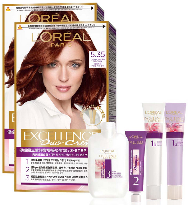 로레알파리 엑셀랑스 듀오크림 나눠쓰는 새치염색 염모제, 5.35호 라이트 웜 브라운, 2개