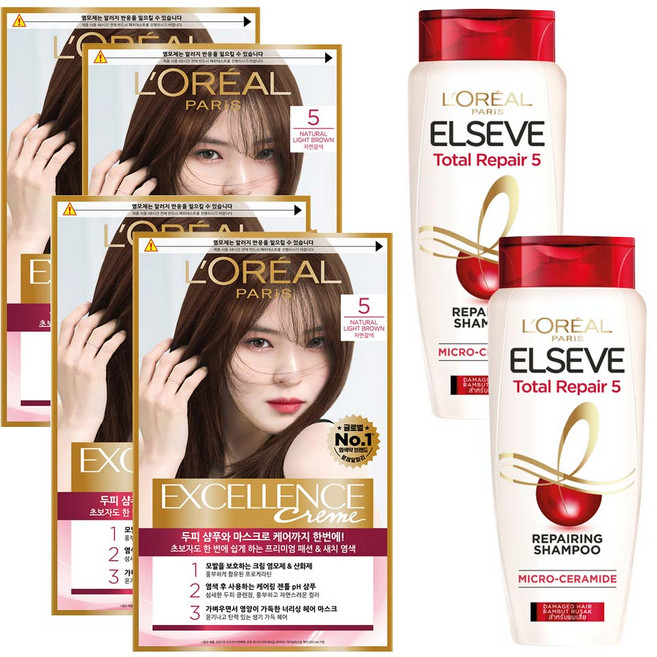 로레알파리 엑셀랑스 크림 염색제 5호 2p + 샴푸 155ml 기획세트, 2세트