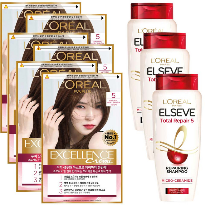 로레알파리 엑셀랑스 크림 염색제 5호 2p + 샴푸 155ml 기획세트, 3세트