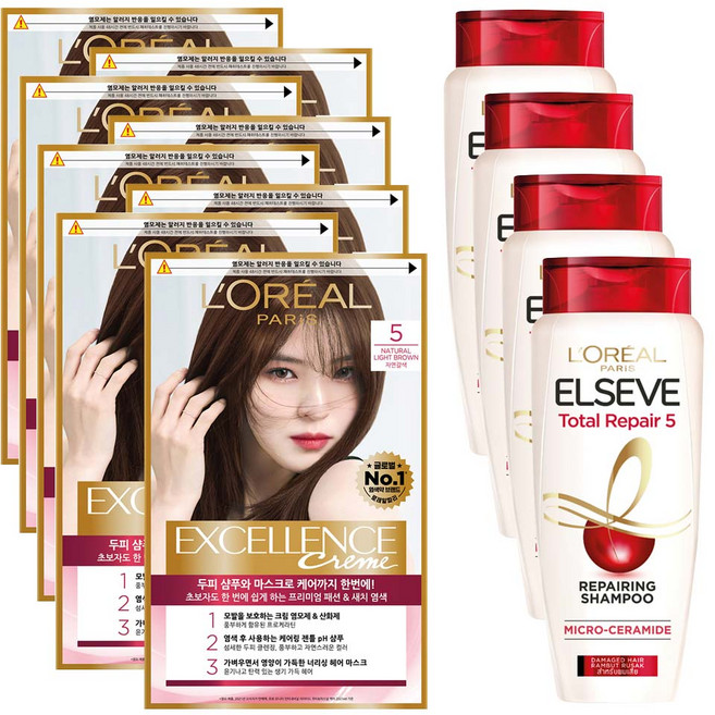 로레알파리 엑셀랑스 크림 염색제 5호 2p + 샴푸 155ml 기획세트, 4세트