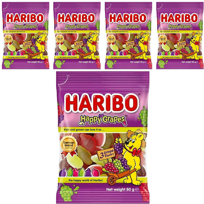 HARIBO Happy Grapes 葡萄風味Q軟糖, 80g, 5包