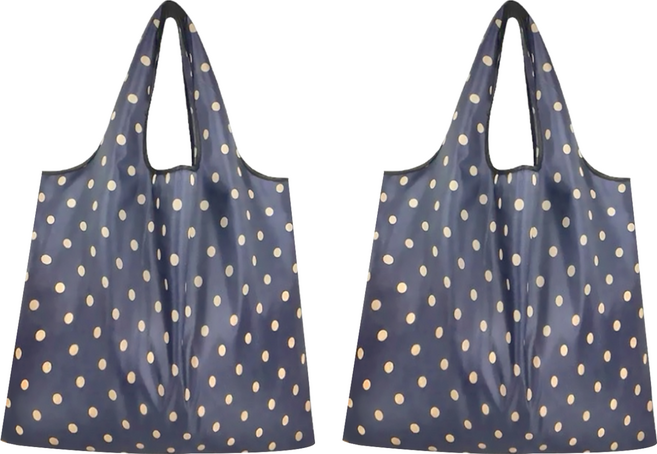 FIFIOO 厚實環保購物袋 38x40cm 大容量 可折疊收納 藍底灰點, 2個