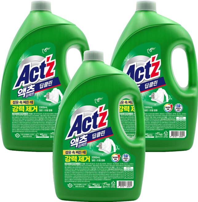 액츠 퍼펙트 딥클린 액상세제 본품, 3.3L, 3개