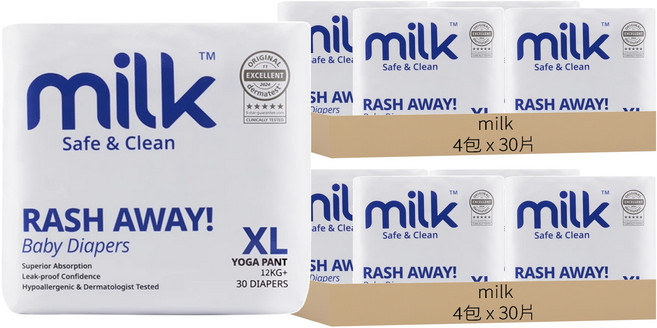 milk 鎖水芯牛奶尿布 褲型 12kg以上, 240片, XL