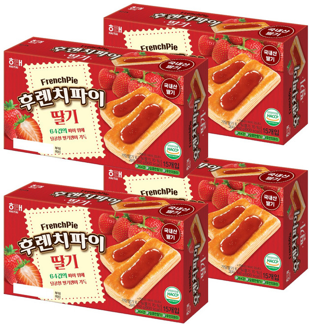 해태제과 후렌치파이 딸기 15p, 192g, 4개