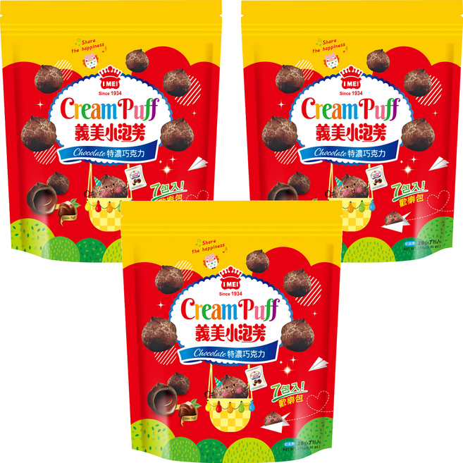 義美 小泡芙歡樂包 特濃巧克力, 196g, 3袋