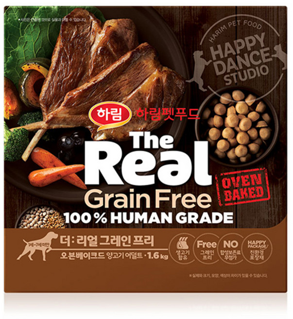 하림펫푸드 어덜트 강아지 더리얼 그레인프리 오븐베이크드 건식사료, 양, 1.6kg, 1개