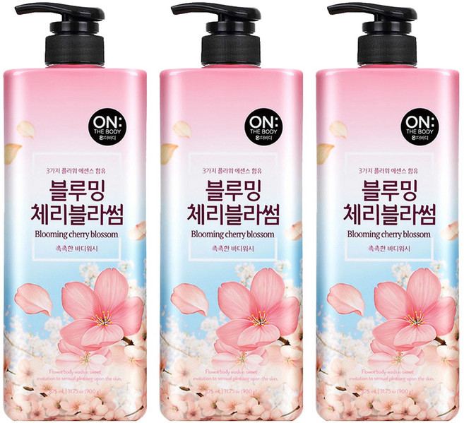 ON THE BODY 花漾香氛沐浴乳 甜美櫻花, 900g, 3瓶