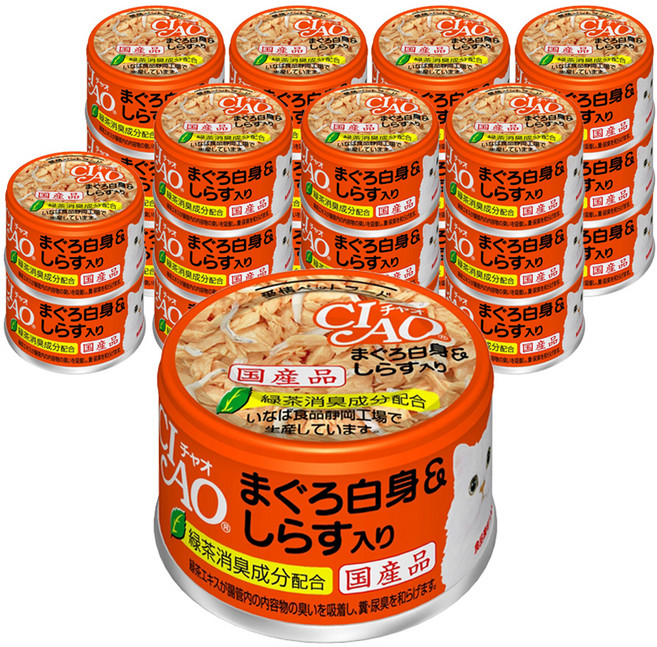 챠오츄르 고양이 화이티캔, 혼합맛(참치흰살/치어), 85g, 24개