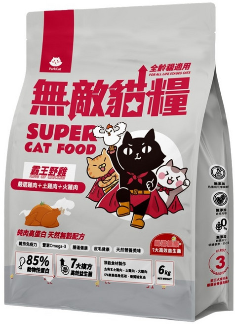 ParkCat 貓樂園 全齡貓 無穀天然高蛋白無敵貓糧, 6kg, 1袋, 霸王野雞