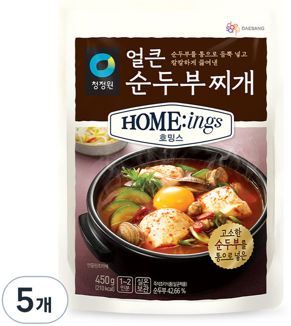 청정원 호밍스 얼큰 순두부찌개, 450g, 5개