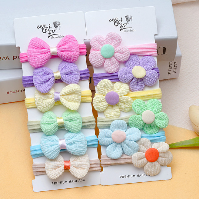 링하나 여아용 링클 꽃리본 머리끈 리본 6종 + 플라워 6종 세트 RK155