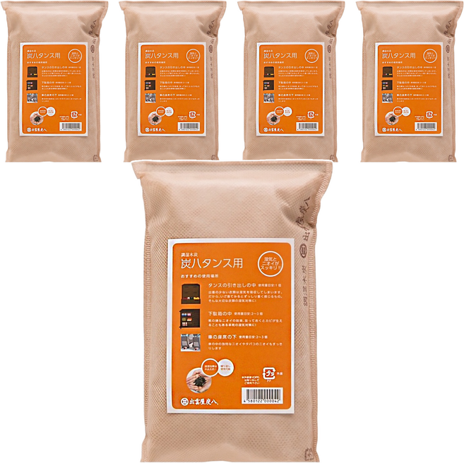 出雲屋炭八 櫥櫃專用寬版調濕木炭 中袋 象牙米 日本, 100g, 1L, 5個