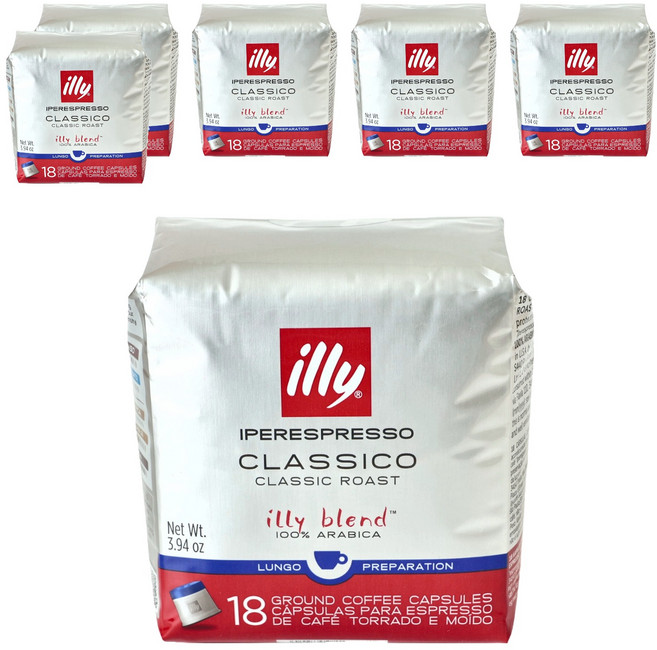 illy 意利 18 Classico Lungo 膠囊咖啡, 6.2g, 18入, 6個