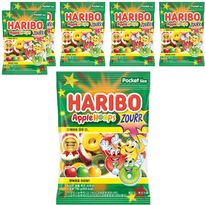 하리보 애플 후프 사우어 사과맛 젤리, 6개, 80g