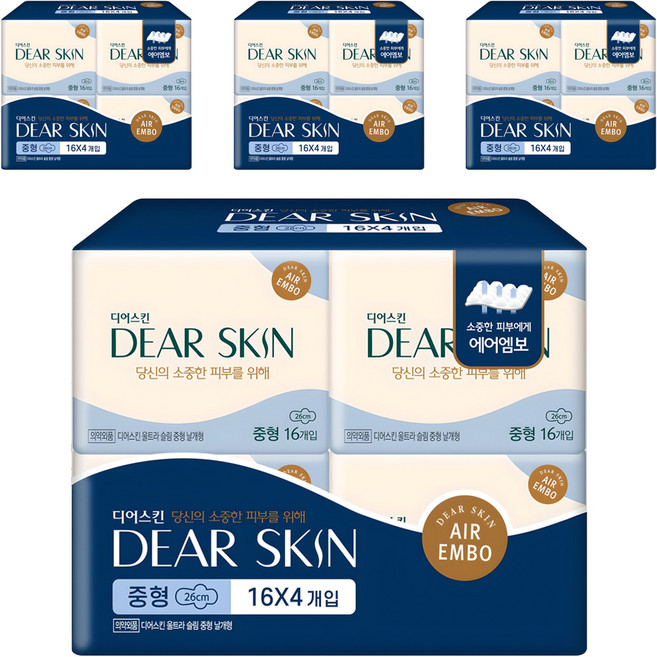 디어스킨 에어엠보 생리대 날개형, 중형, 16개입, 16개