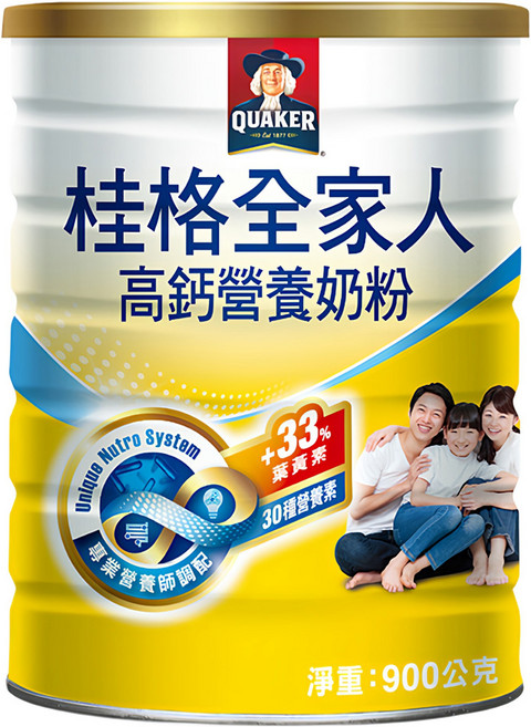 QUAKER 桂格 全家人高鈣奶粉, 900g, 1罐