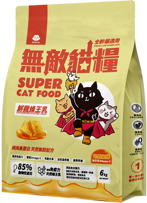ParkCat 貓樂園 全齡貓 無穀天然高蛋白無敵貓糧, 6kg, 1袋, 鮮雞蜂王乳