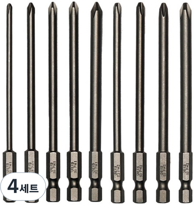 스탠맨 6각 생크 자석 십자 드라이버 비트 100mm 9종 세트, 4세트