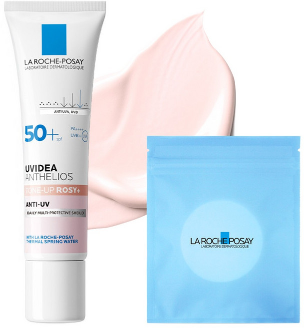 라로슈포제 유비데아 톤업 로지 플러스 글로우 선크림 SPF50+ PA++++ 30ml + 화장솜 30p 세트, 1개