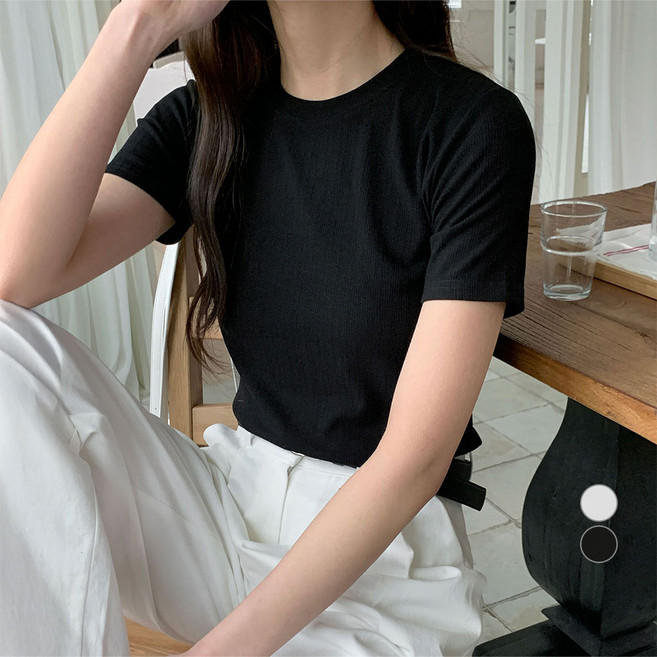 아피나르 여성용 슬림핏 골지 립 반팔 티셔츠