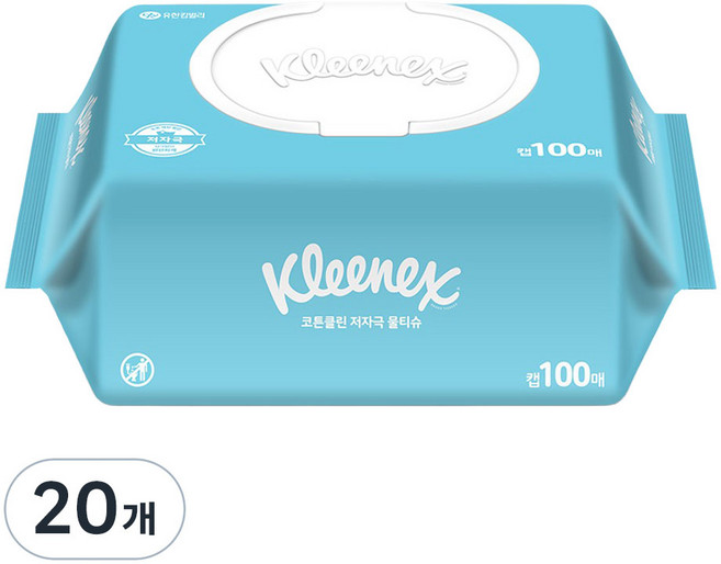크리넥스 코튼클린 저자극 물티슈 캡형, 40g, 100매, 20개