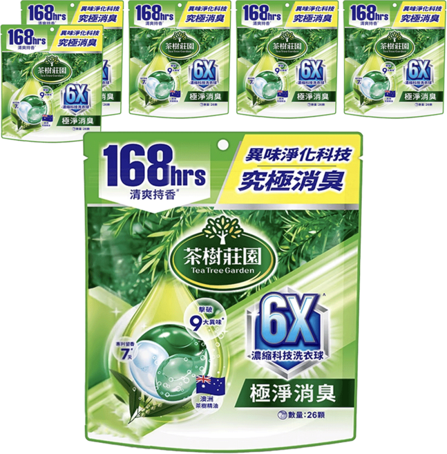 茶樹莊園 6X濃縮科技洗衣球 極淨消臭 12g, 26顆, 6袋