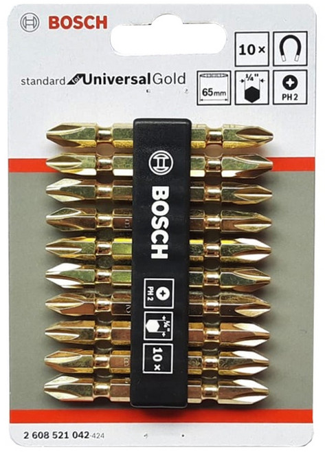 BOSCH 博世 台灣公司貨 Extra Hard 雙頭型鑽頭PH2 十字起子頭組 2608521042 65mm 金色 10支, 1組